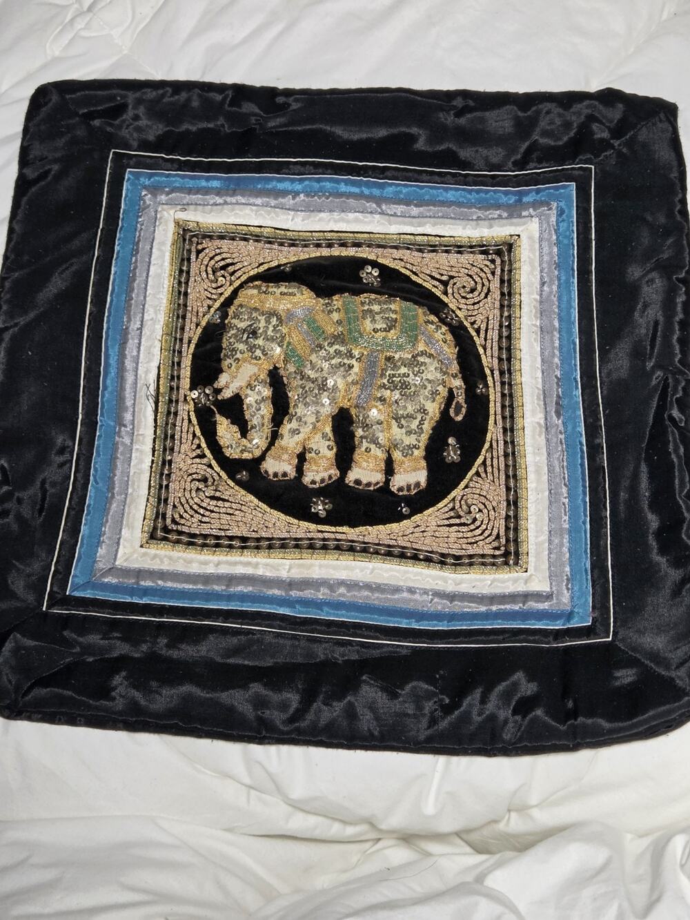 Kalaga Thai Burmese Elephant Decorative Pillow Case HanEmbroidered Sequined Boho